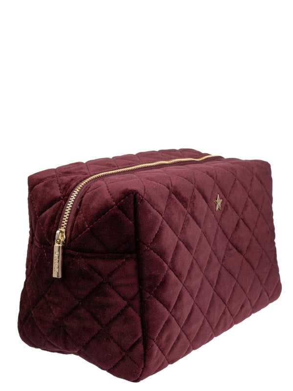 Velvet Square Quilted Make-Up Pouch Large, Maroon