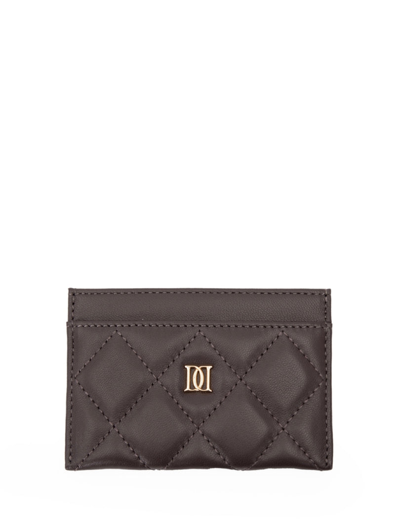 Leather Quilted Card Holder, Chocolate Brown