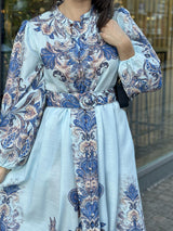 Long Paisley Dress, Bleu