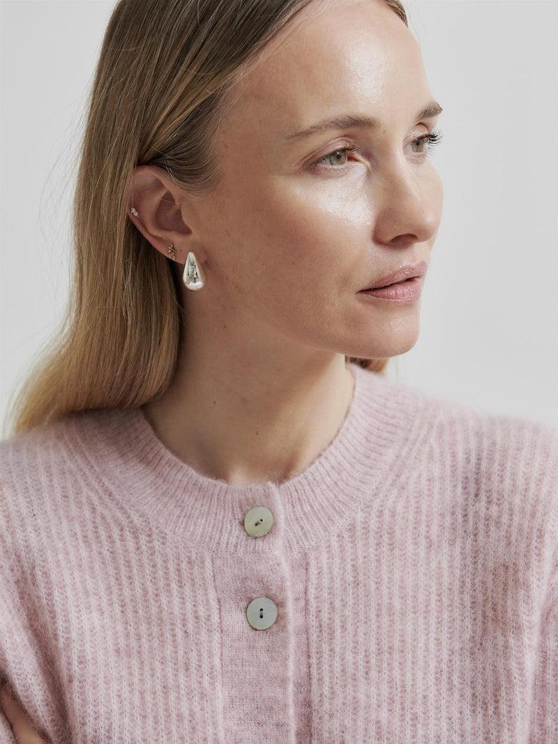 Andrea Knit Rib LS Cardigan, Rose