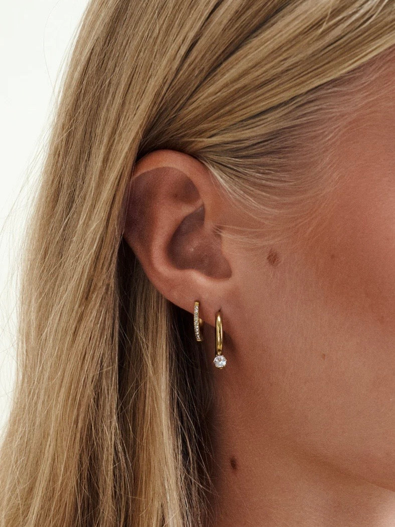 Nilea - Crystal Hoop Earrings Stainless Steel - Gold