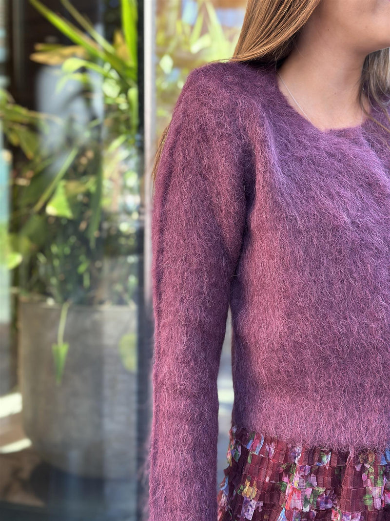 Hairy Knit Jacket, Burgundy