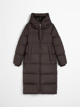 Coat, down filled, with hood, Dark Coffee