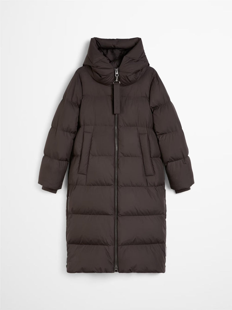 Coat, down filled, with hood, Dark Coffee
