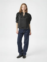 Roella Heavy Sateen Blouse, Black