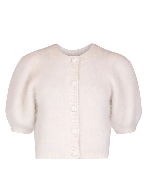 Hairy Knit Puffed Jacket, White