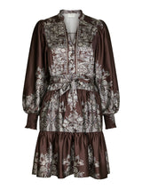 Malfida Paisley Border Dress, Dark Brown