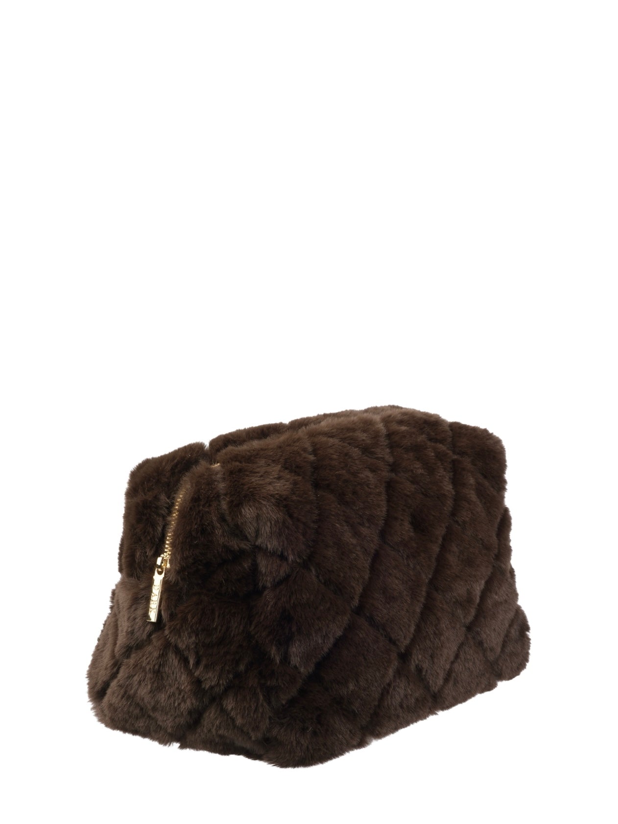 Faux Fur Quilted Make-Up Pouch Large, Brown