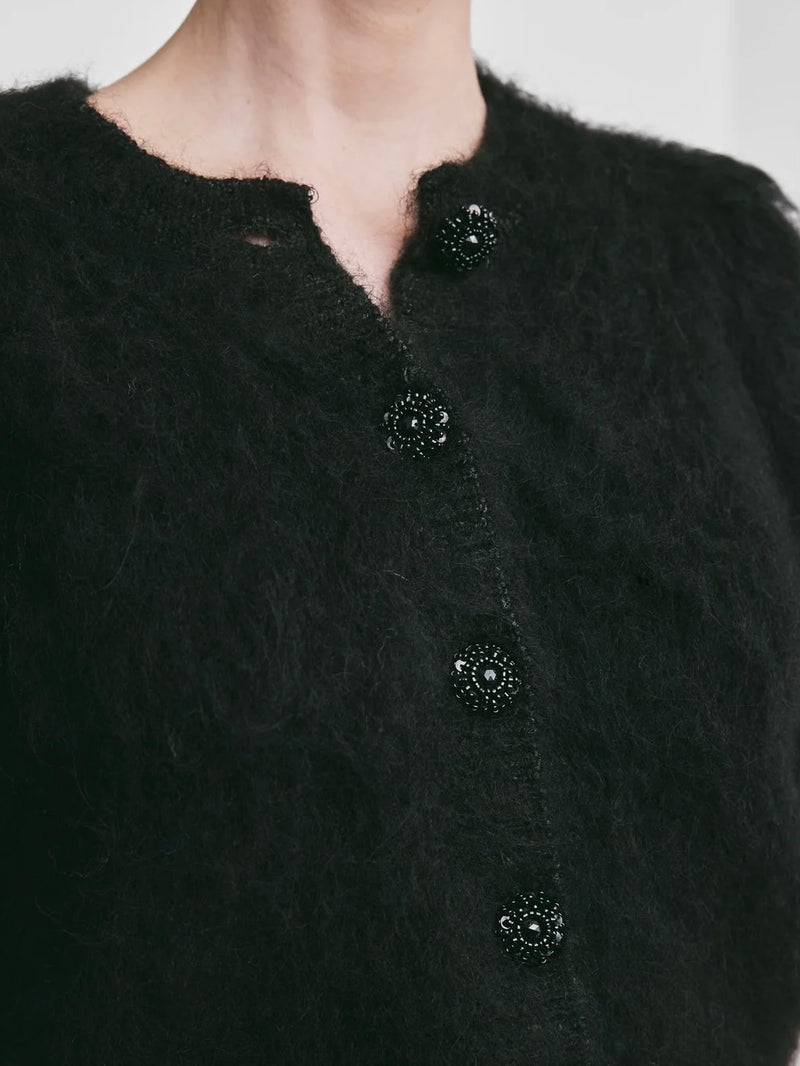 Hairy Knit Puffed Jacket, Black