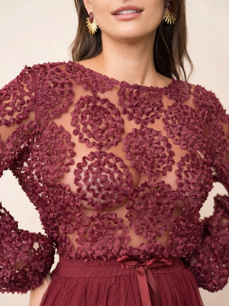 Mesh Blouse, Bordeaux