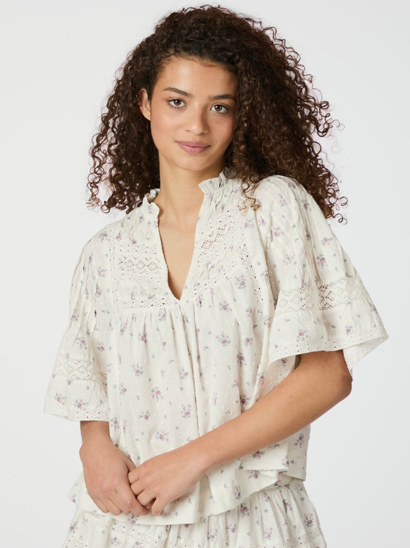 Siama Dobby Flower Blouse, Off white