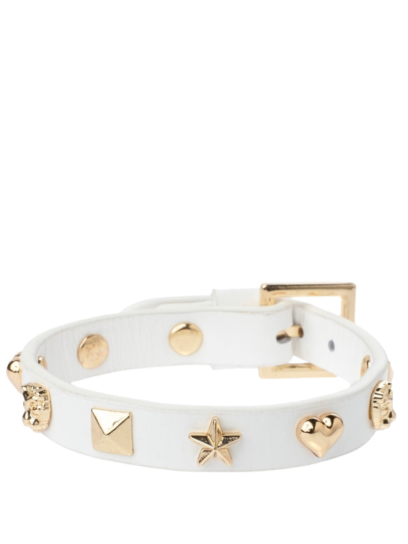 Leather Sign Stud Bracelet, White