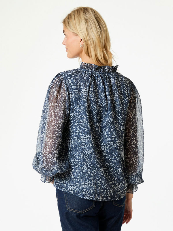 Leia Flower Graphic Blouse, Navy