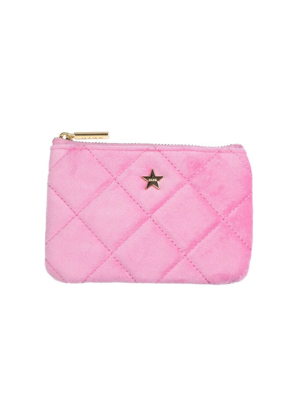 Velvet Quilted Mini Pouch, Bubblegum Pink