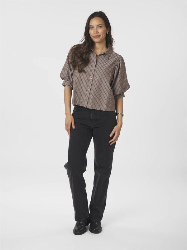 Etta Soft Stripe Stone Shirt, Brown