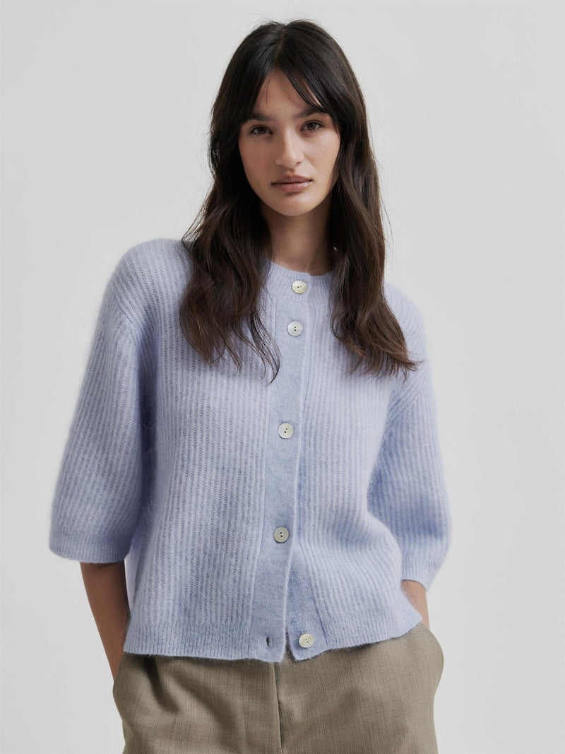 Andrea Knit Rib Cardigan, Blue