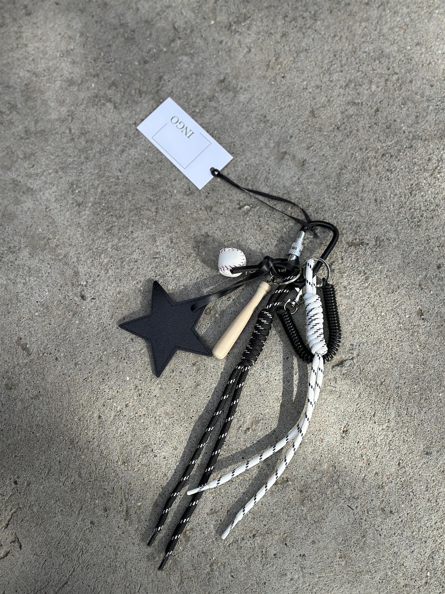 Bag Charm, Black Leather Star