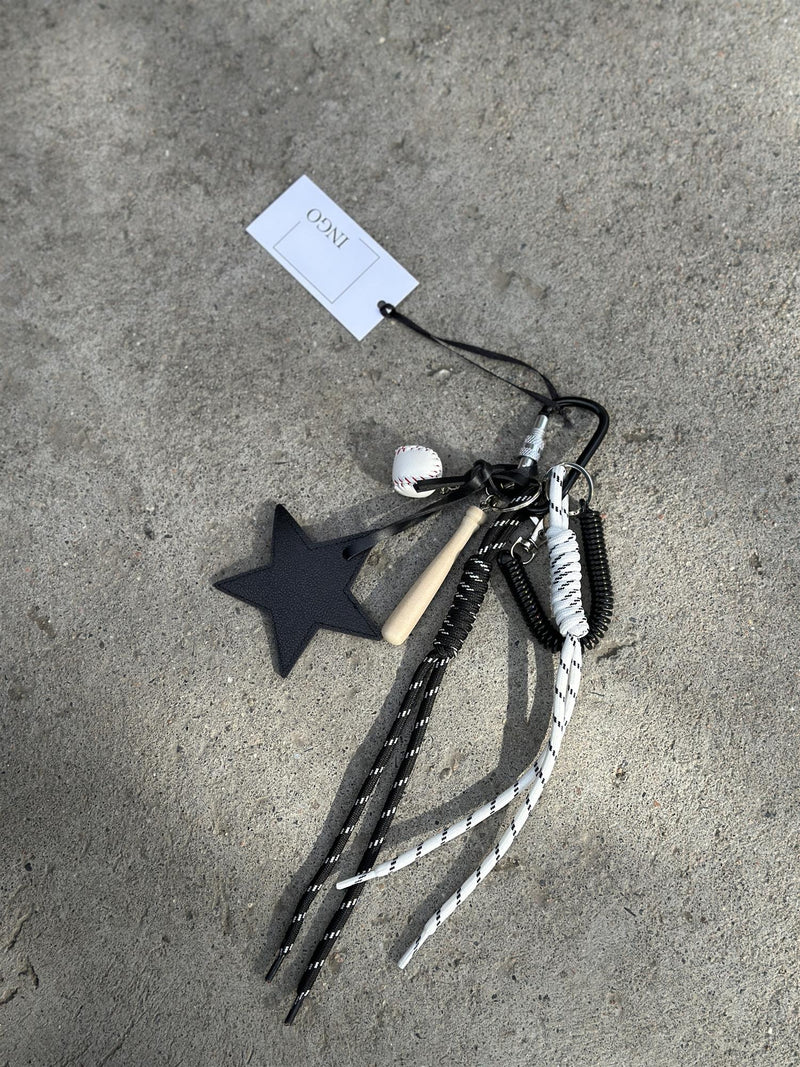 Bag Charm, Black Leather Star