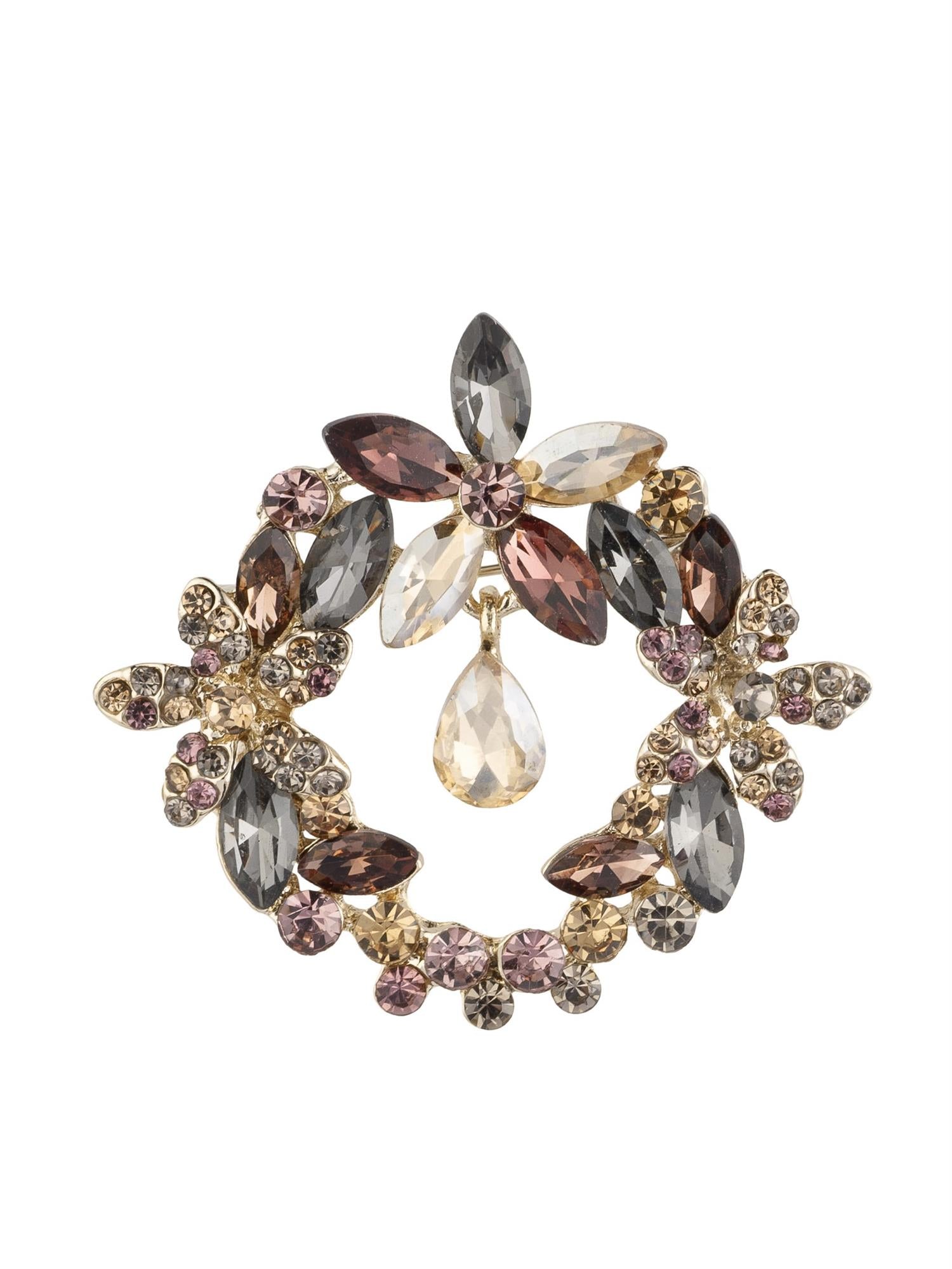 Crystal Halo Drop Brooch, Bordeaux Mix