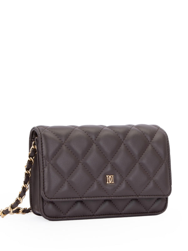 Leather Quilted Mini Bag, Chocolate Brown