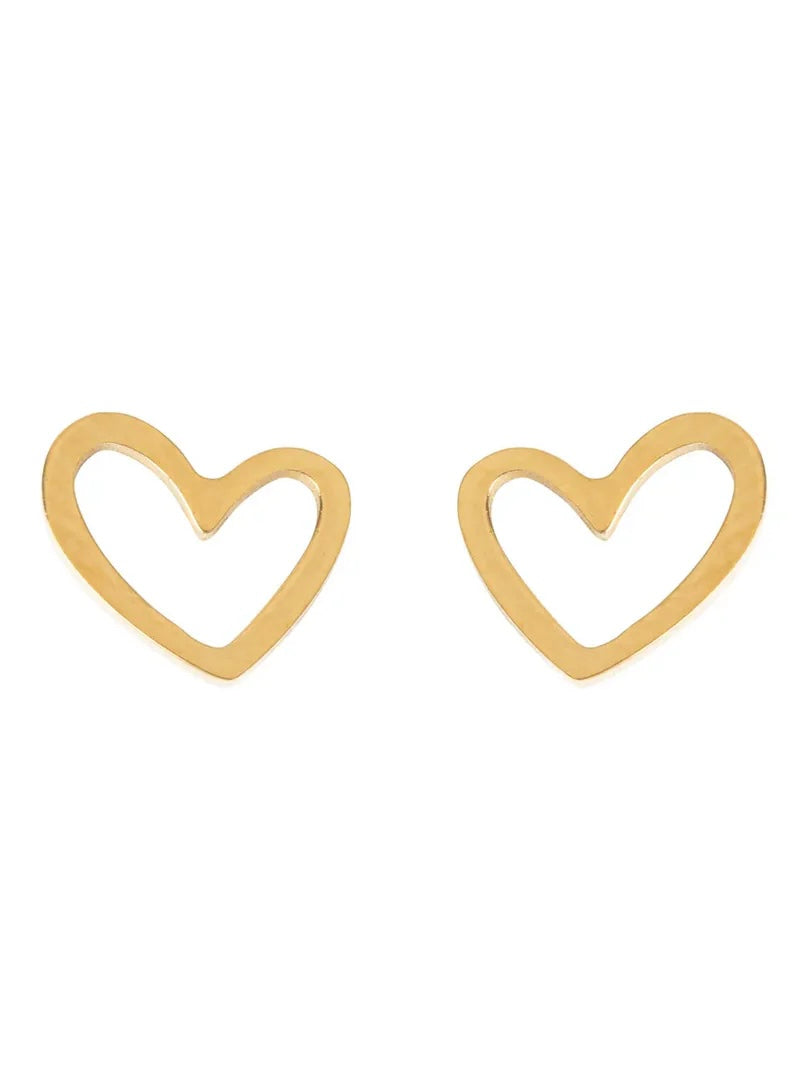 Sarah - Heart Outline Stud Earring Stainless Steel - Gold