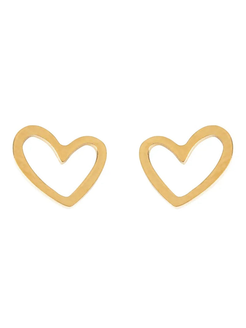 Sarah - Heart Outline Stud Earring Stainless Steel - Gold