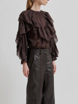 Fria Frill Blouse, Chocolate Plum