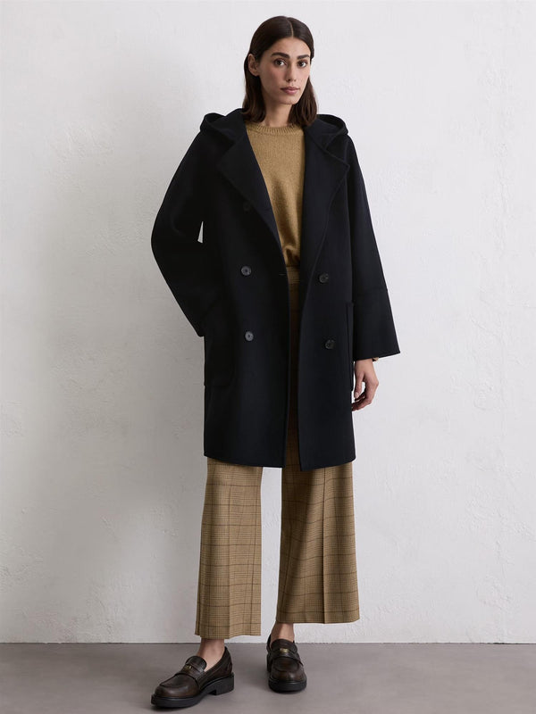 Hooded wool coat, Deep Night Blue