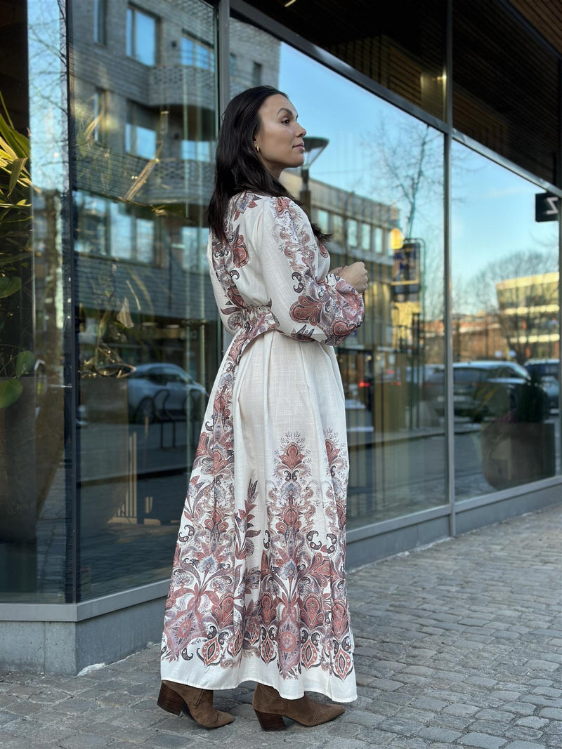 Long Paisley Dress, Beige