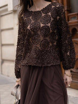 Mesh Blouse, Brown