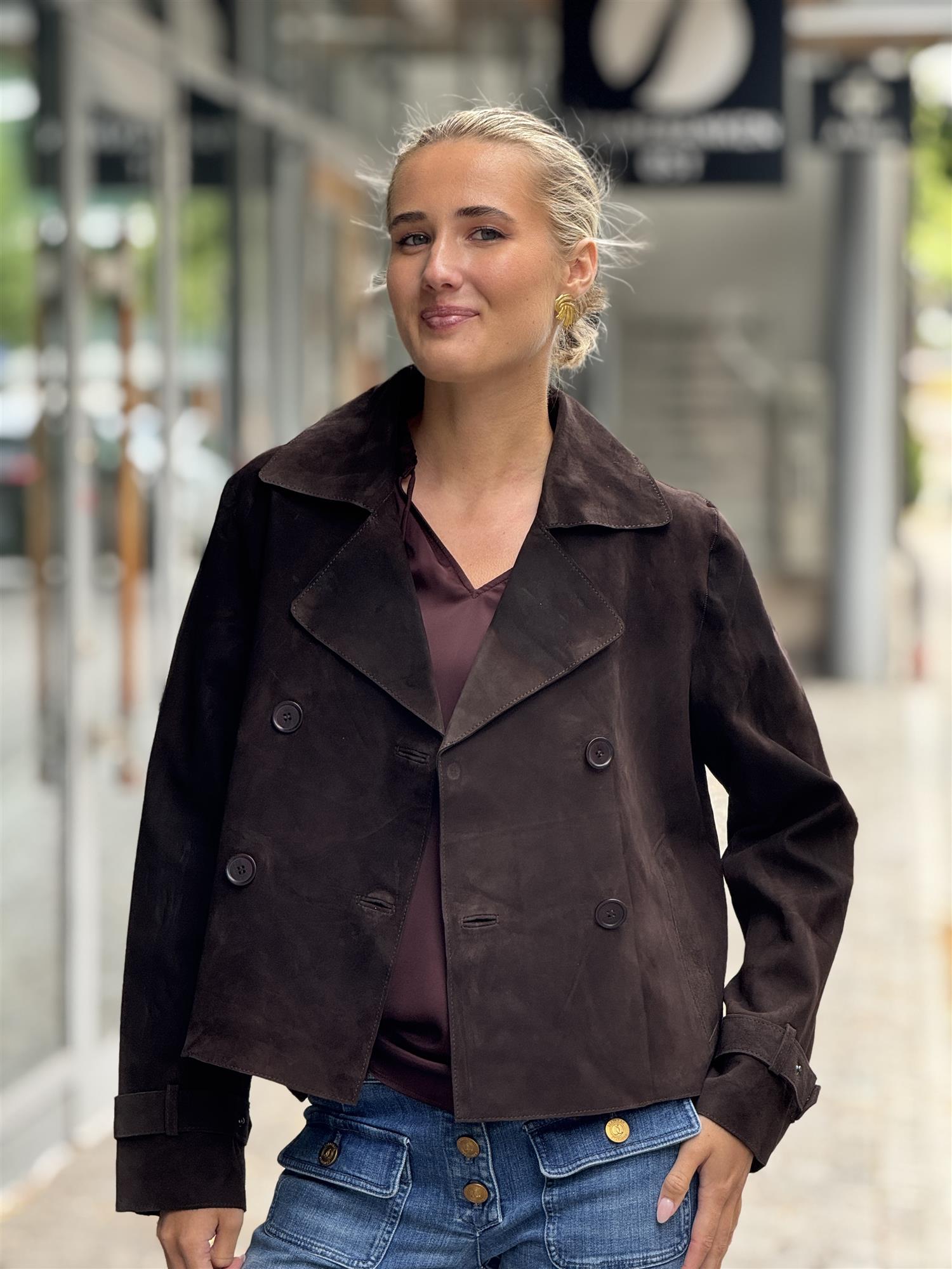 BTF Jolie Suede Jacket, Dark Brown