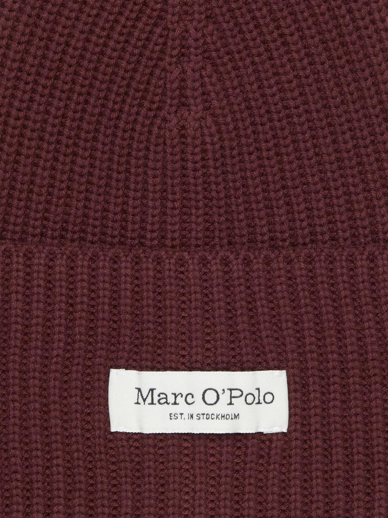 Beanie, knitted, fold-up, structured, Deep Ruby