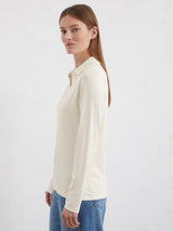 Jersey blouse, long sleeve, polo collar, White