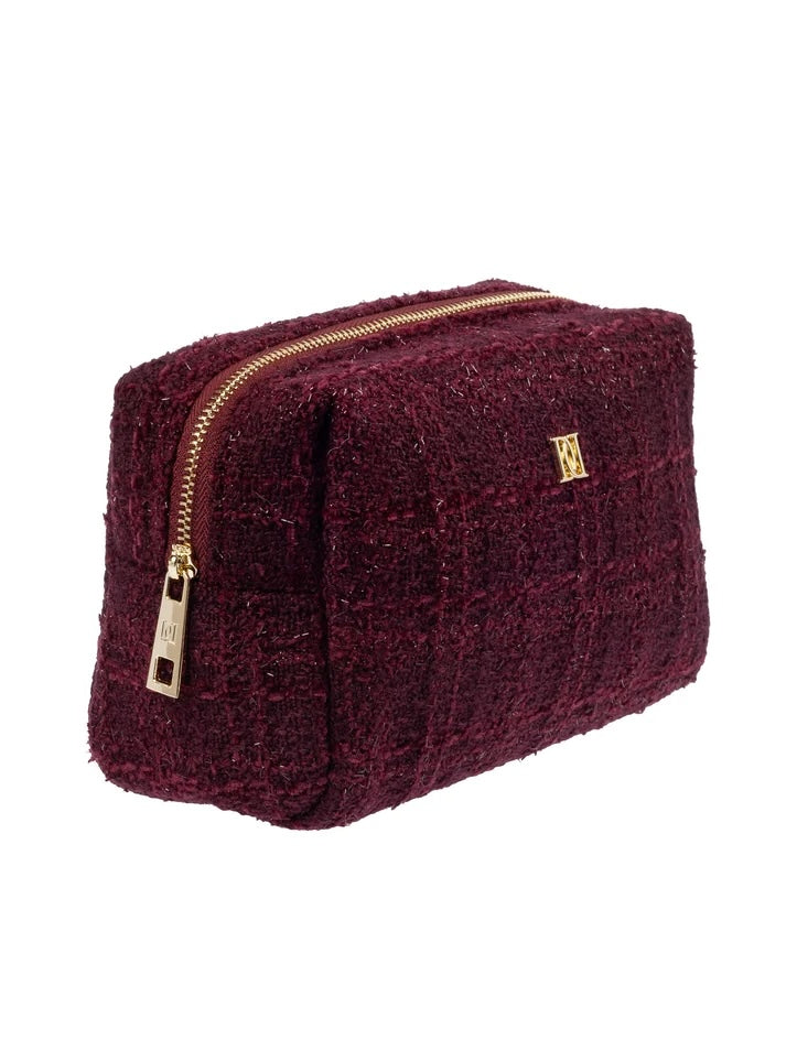 Tweed Make-Up Pouch Small, Burgunder