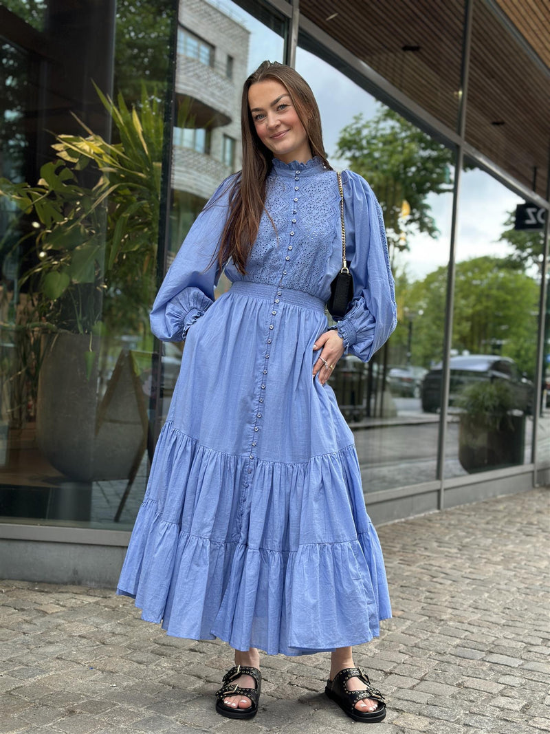 Cotton Slub Midi Dress, Dusty Blue
