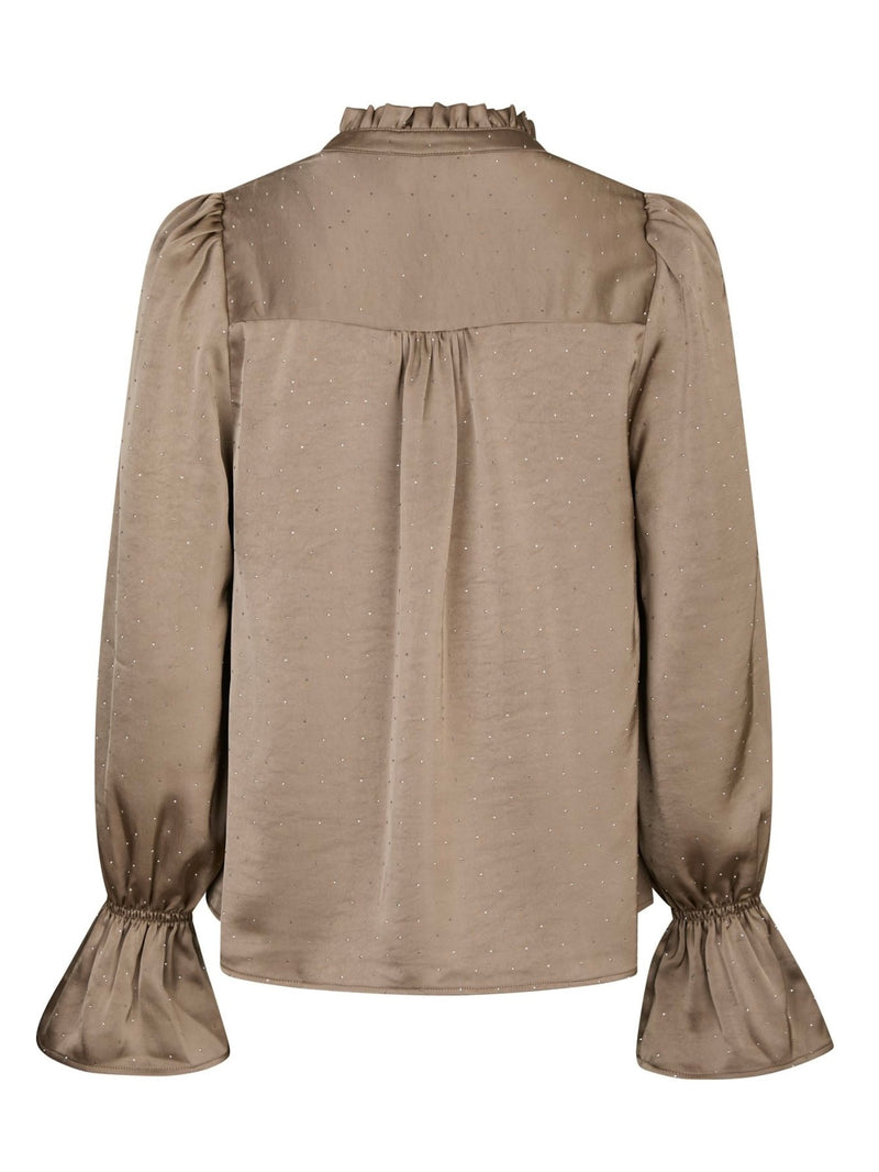 Amara Heavy Satin Bedaz Blouse, Dark Taupe
