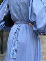 Cotton Slub Midi Dress, Dusty Blue