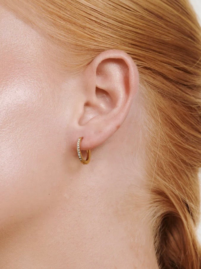 Nilea - Crystal Hoop Earrings Stainless Steel - Gold