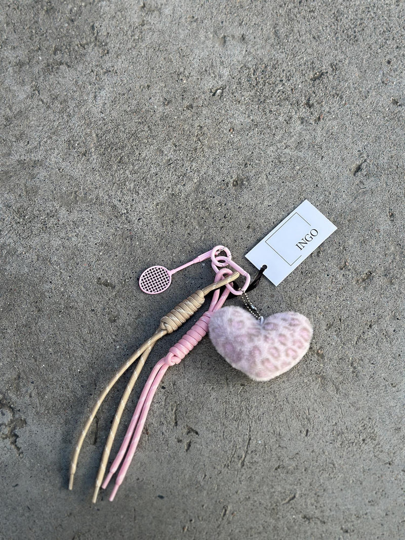Bag Charm, Pink Fluffy Leo Heart