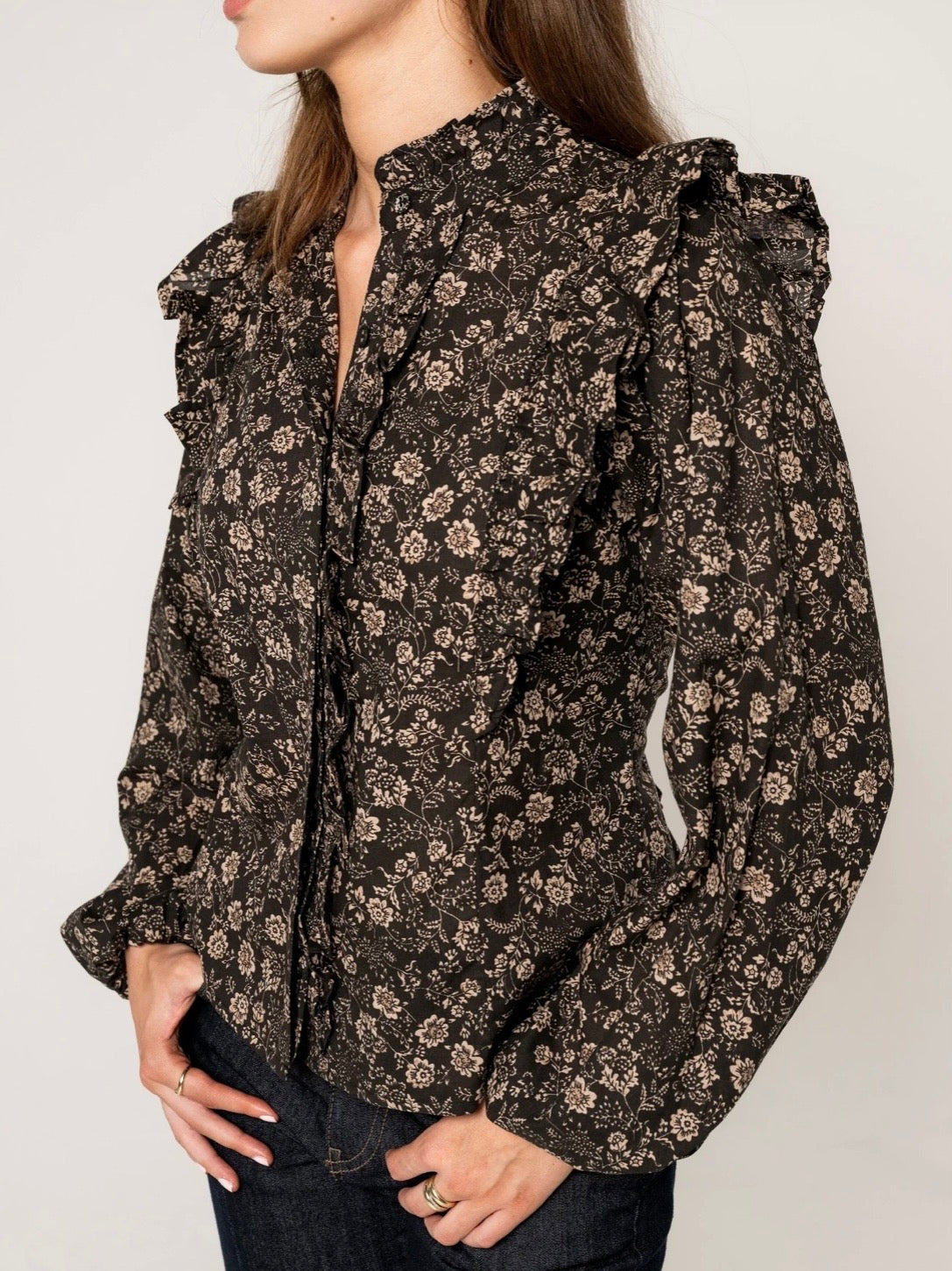 Maya Blouse, Beige Botanic