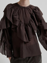 Fria Frill Blouse, Chocolate Plum