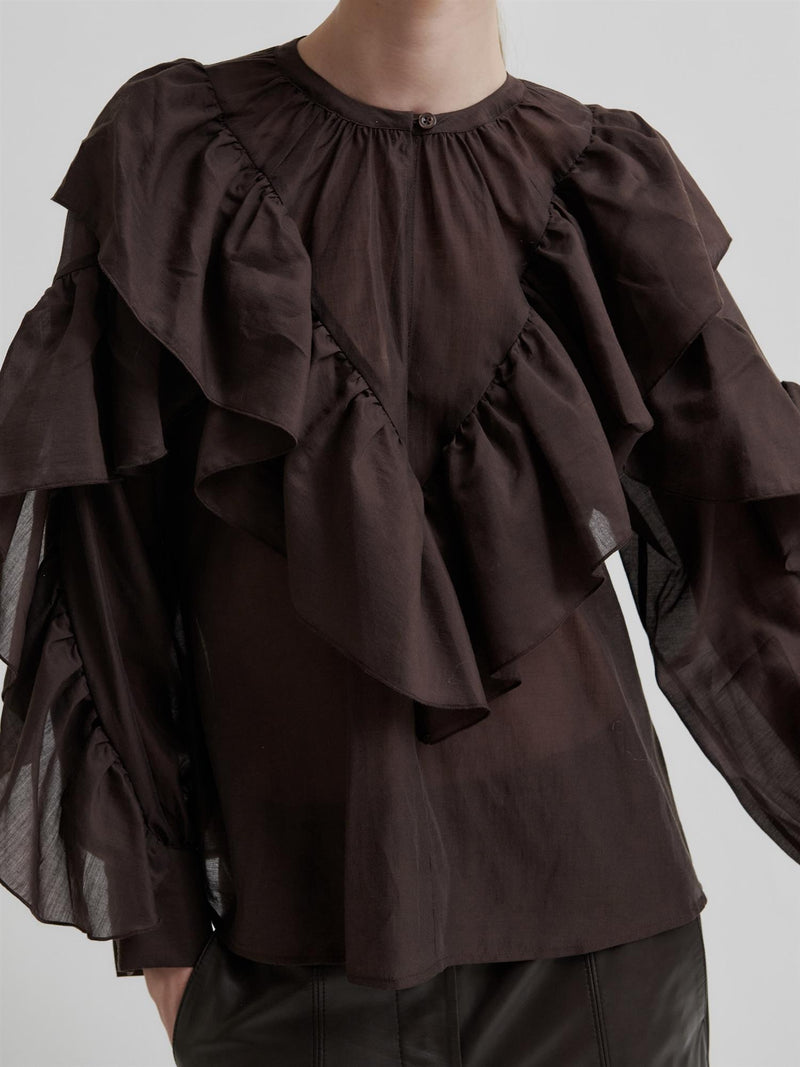 Fria Frill Blouse, Chocolate Plum