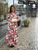 Satin Button-Down Dress, Midnight Roses