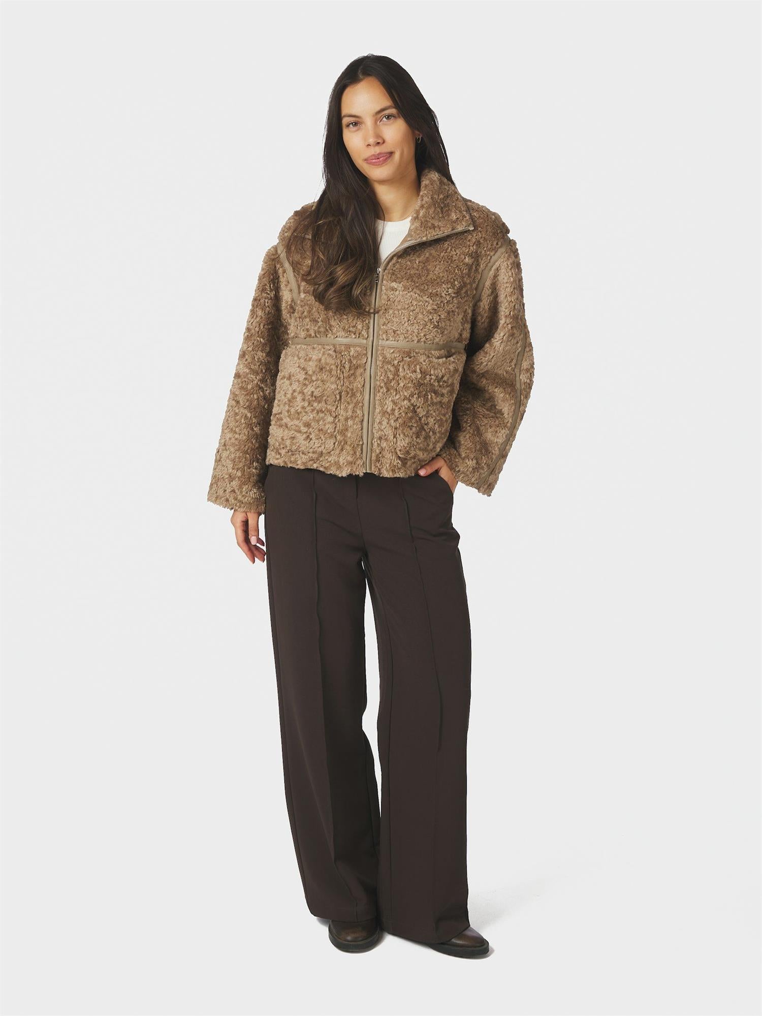 Nida Faux Fur Jacket, Taupe