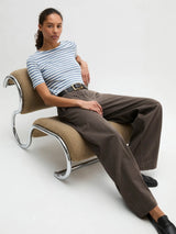 T-shirt, short sleeve, boat neck, striped Blue