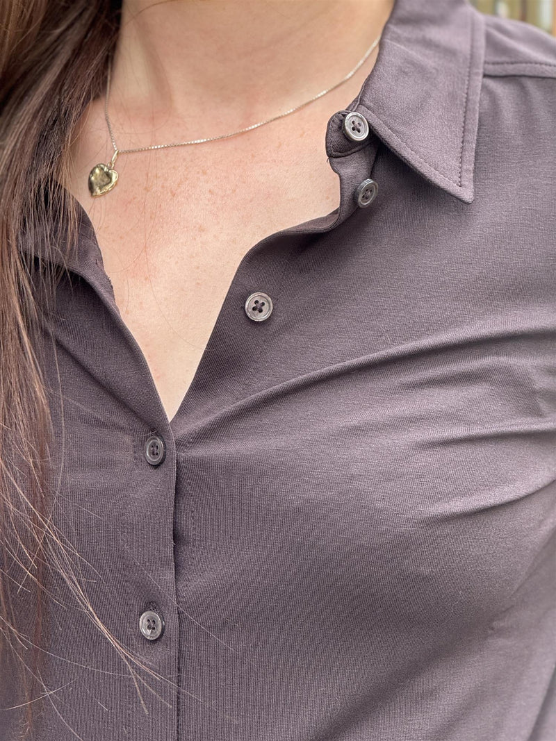 Jersey blouse, long sleeve, Dark Coffee