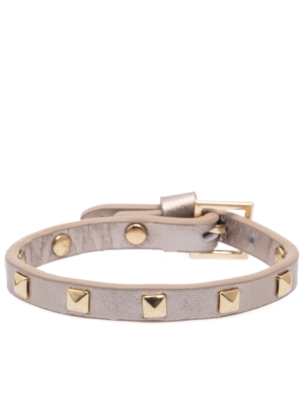 Mini Leather Stud Bracelet, Champagne Metallic