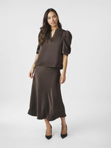 Roella Heavy Sateen Blouse, Dark Brown