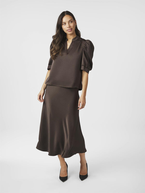 Roella Heavy Sateen Blouse, Dark Brown