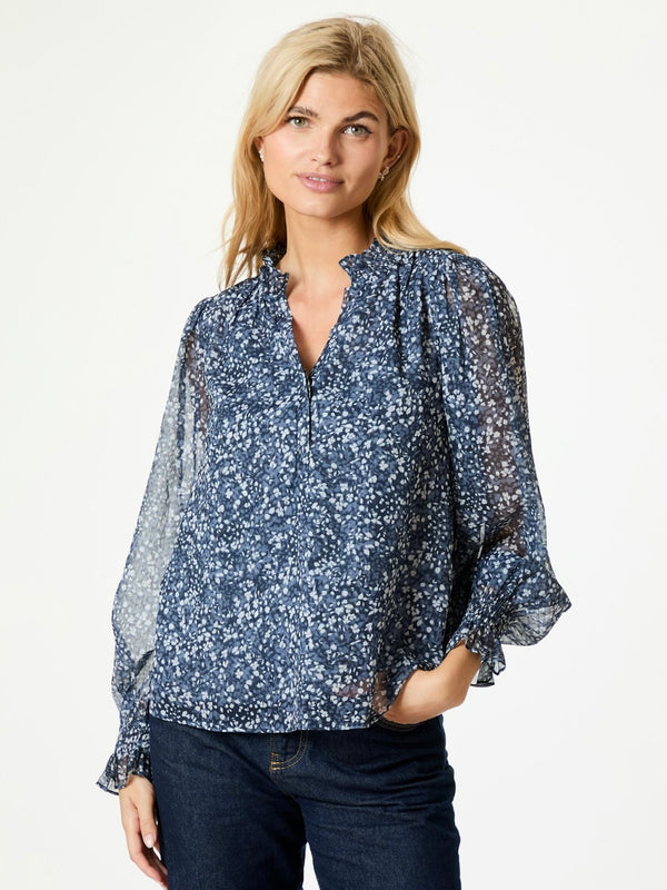 Leia Flower Graphic Blouse, Navy